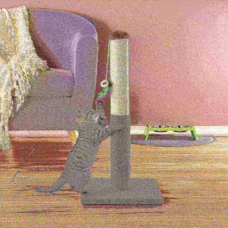 Pet Adobe Scratching Post with Sisal Rope, Toy, and Paw Shaped Base Interactive Play for Cats/Kitten, 24.5-inch 559757CBO
